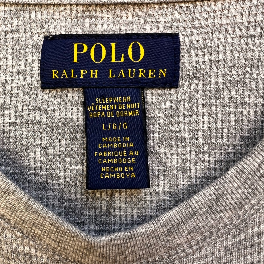 NWT Polo by Ralph Lauren Men’s Sleepwear Light Gray Long Sleeve Shirt SZ L - Picture 2 of 9